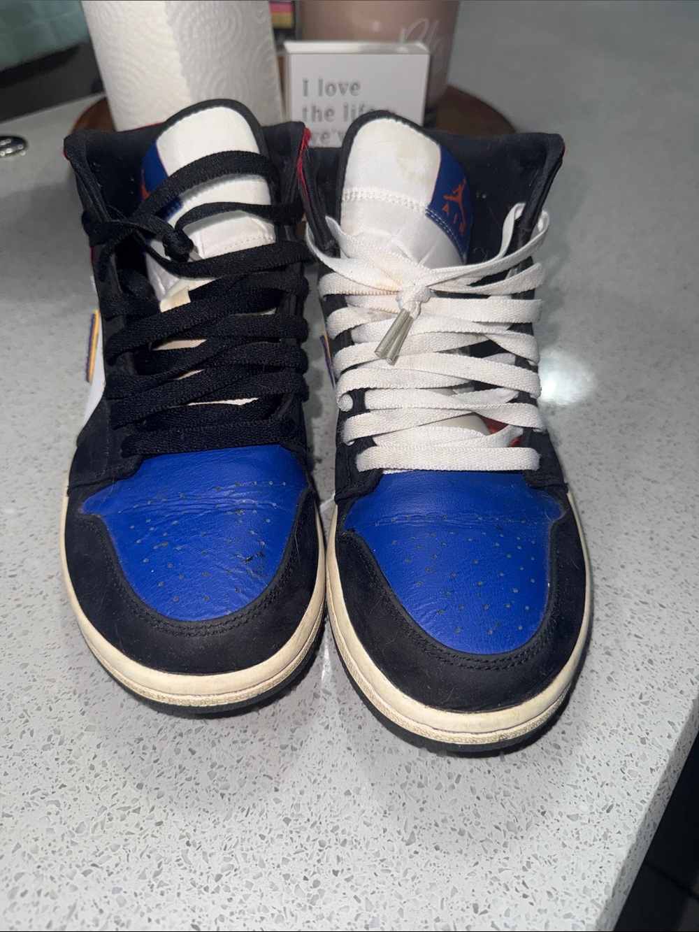 Kids Blue and Black High-Top Sneakers - Left/Right Lace Mix